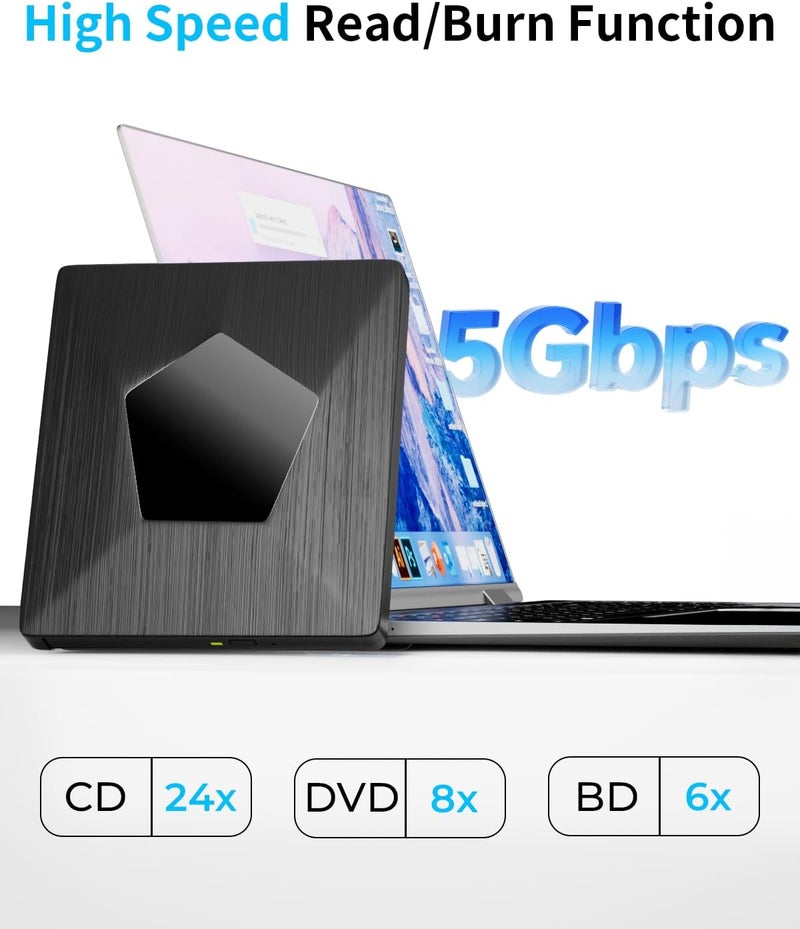 MthsTec External Blu Ray Drive, External Bluray Burner with USB 3.0 & Type-C, External Bluray CD DVD Reader, Bluray Writer for PC, USB External Blu-ray Drives for Windows XP/7/8/10/11 MacOS - Image 2